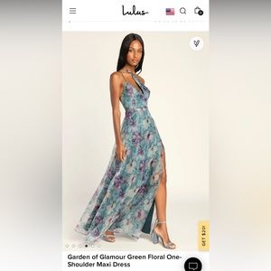 Lulu’s Garden of Glamour Green Floral One-Shoulder Maxi Dress